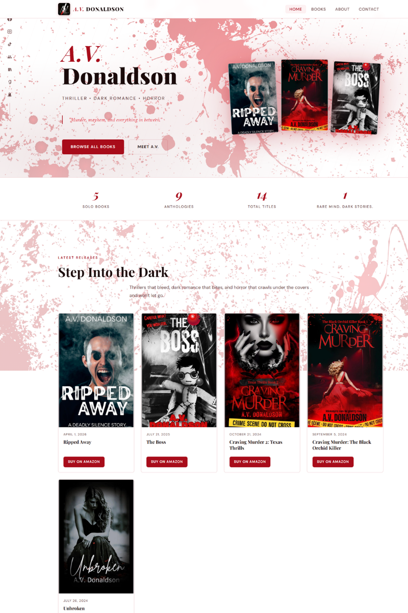 A.V. Donaldson author website designed by Under the Cover Ink