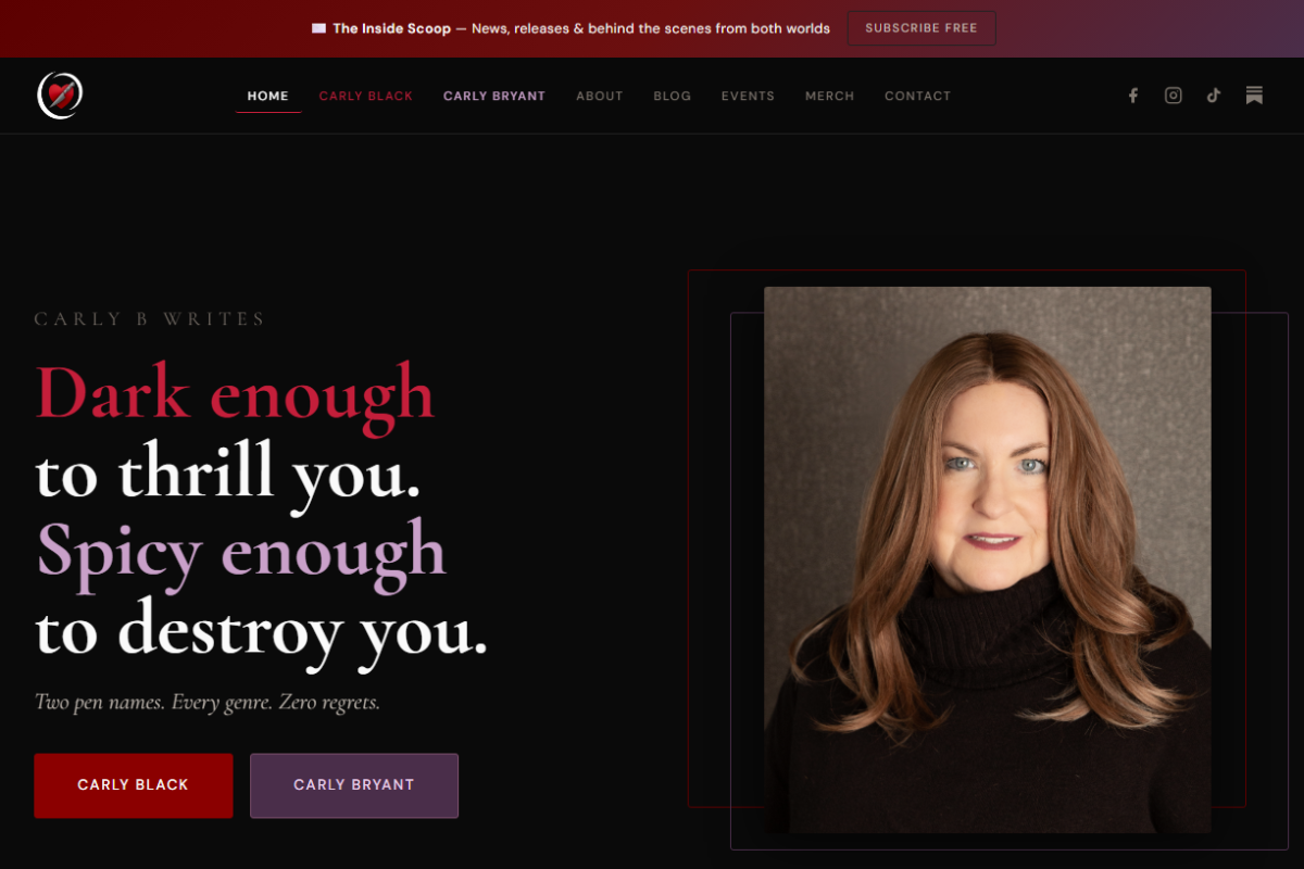 Carly B Writes author website designed by Under the Cover Ink