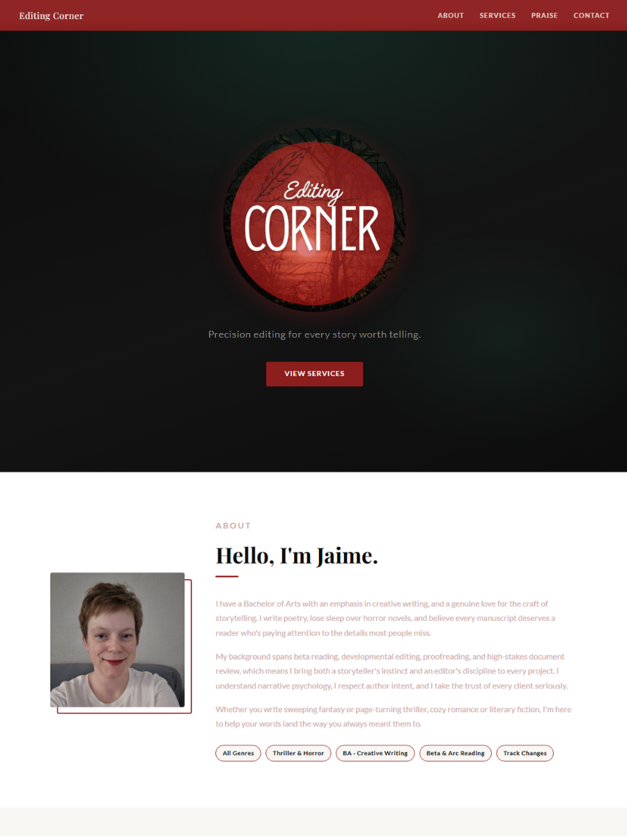 Editing Corner with Jaime website designed by Under the Cover Ink
